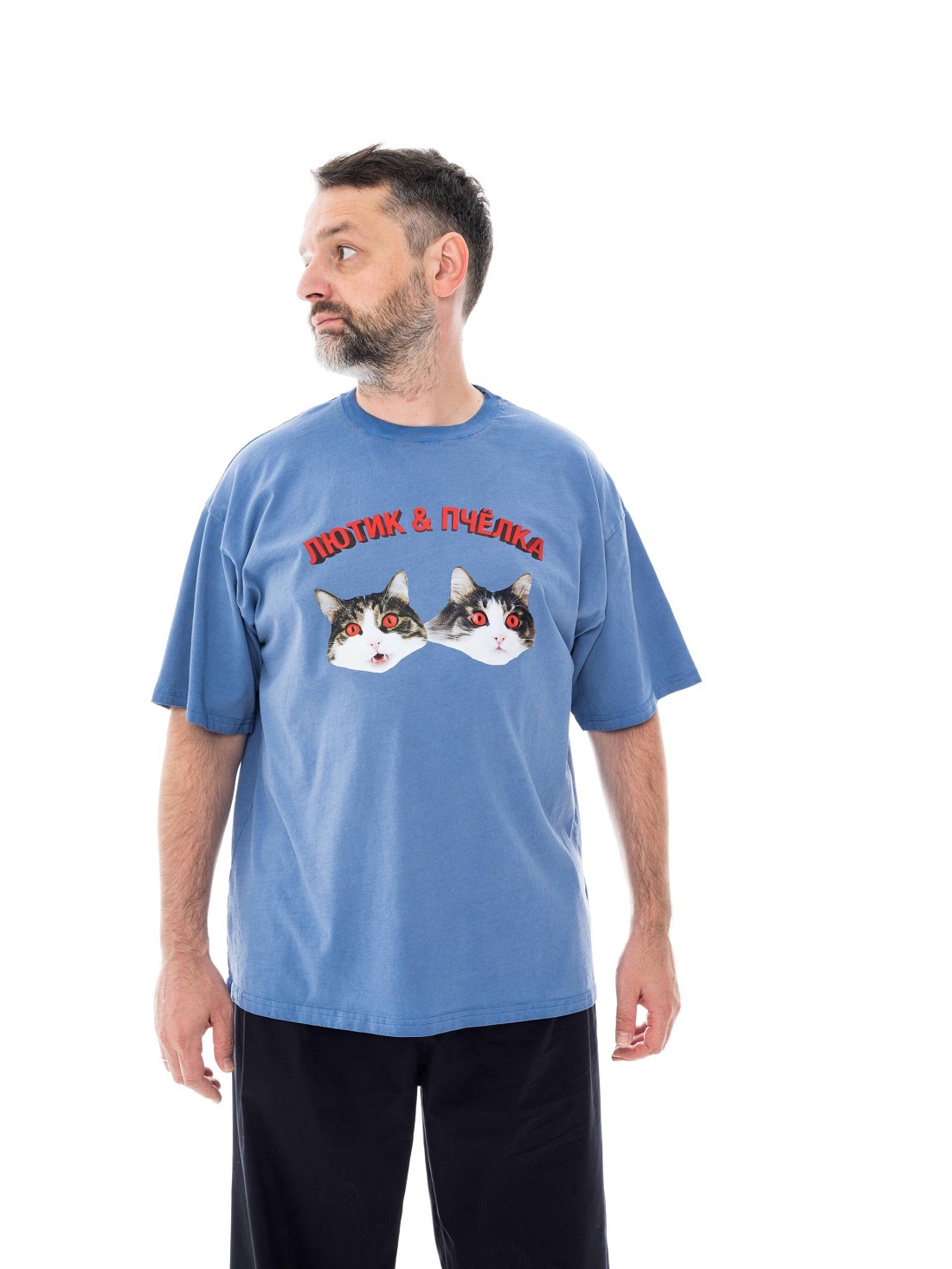 Футболка варенка с печатью синяя