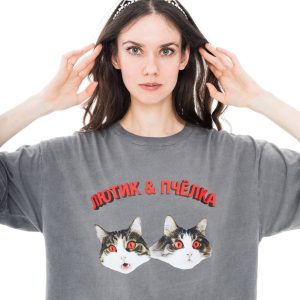 Футболка варенка с печатью серая
